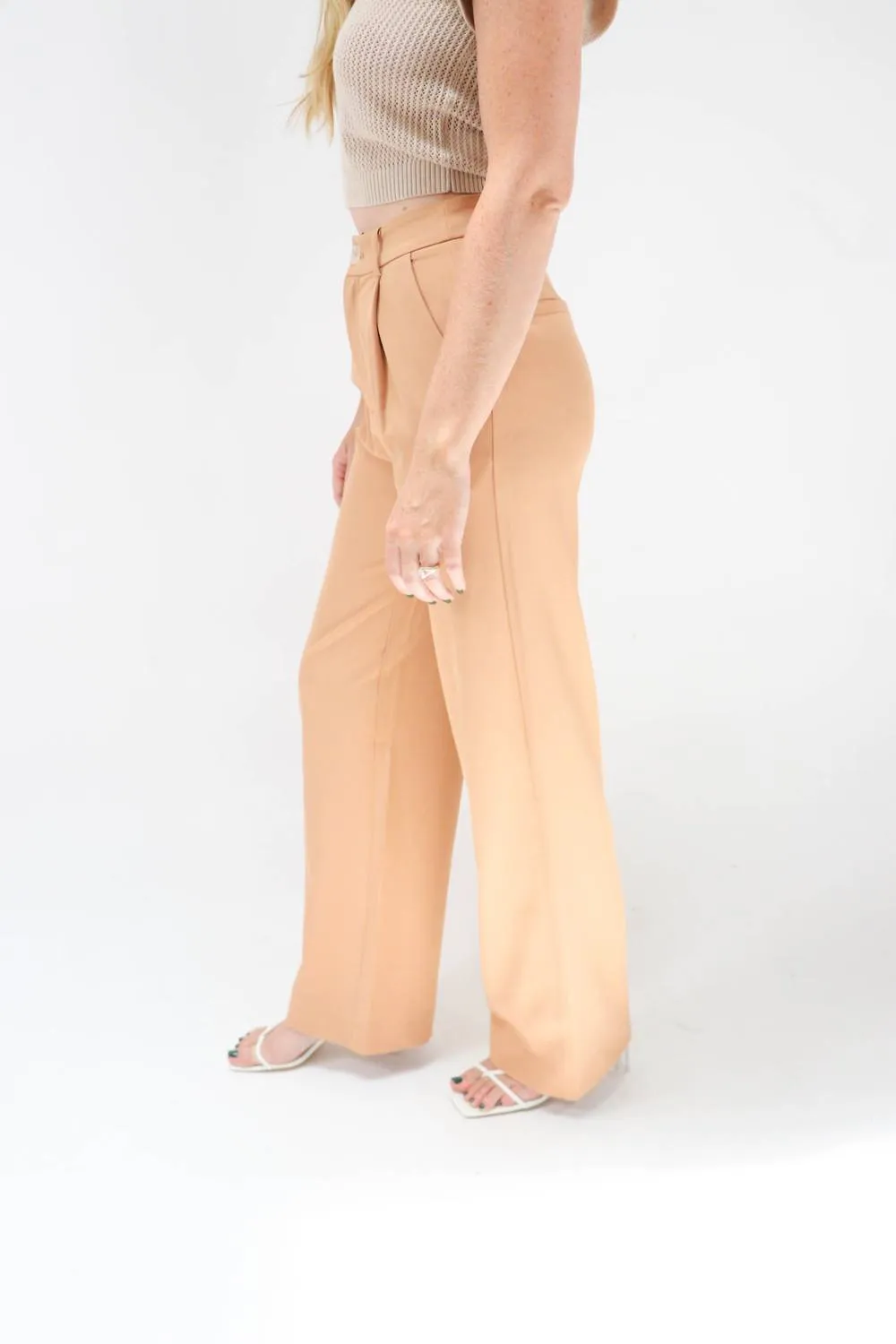 City Of Art Wide Leg High Waisted Trousers in Tan