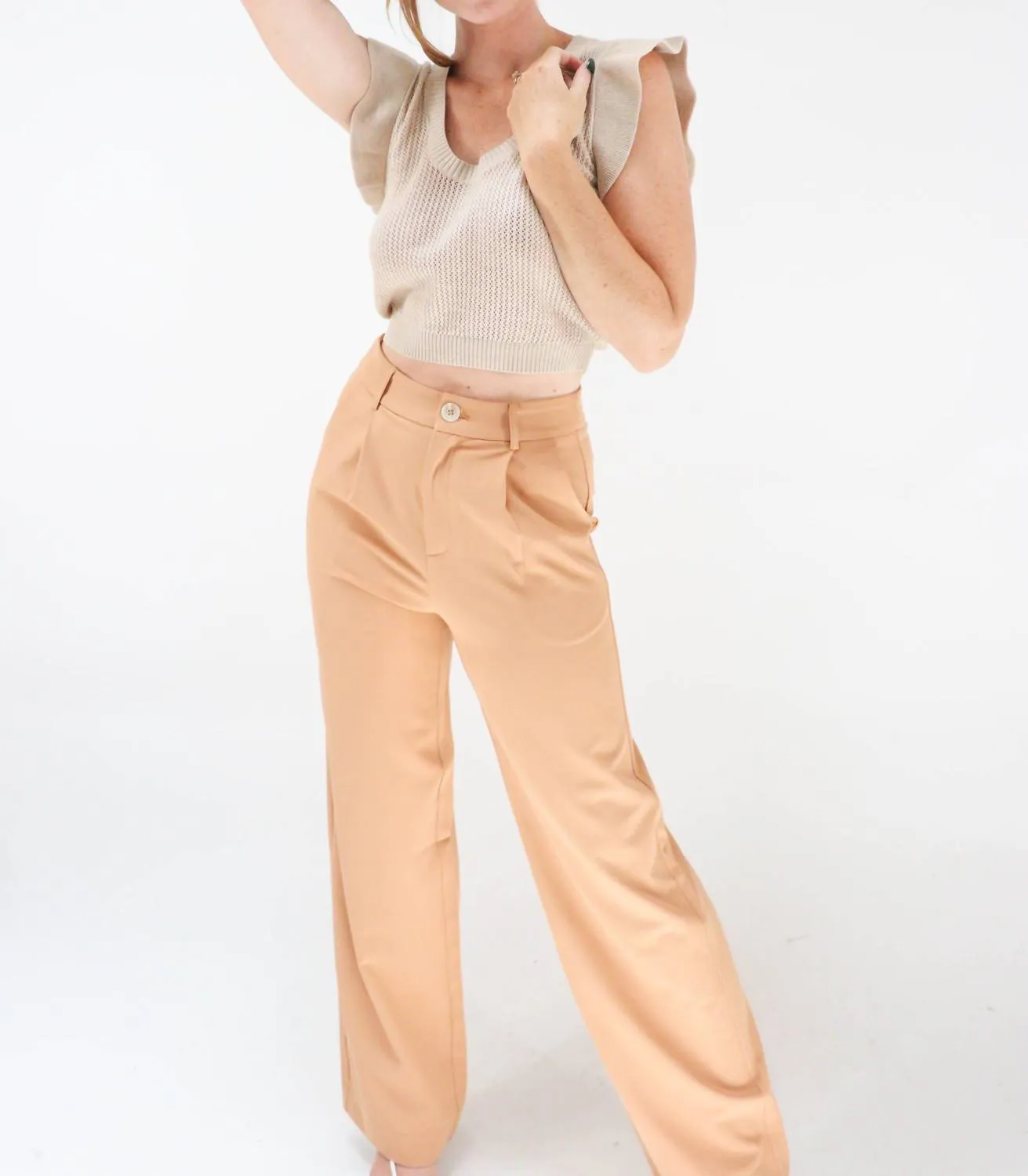 City Of Art Wide Leg High Waisted Trousers in Tan