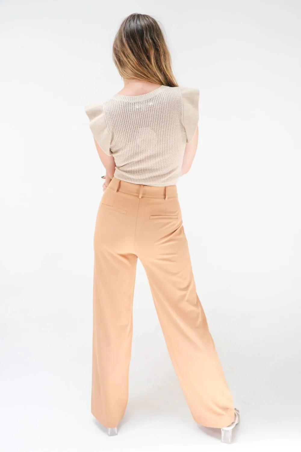 City Of Art Wide Leg High Waisted Trousers in Tan