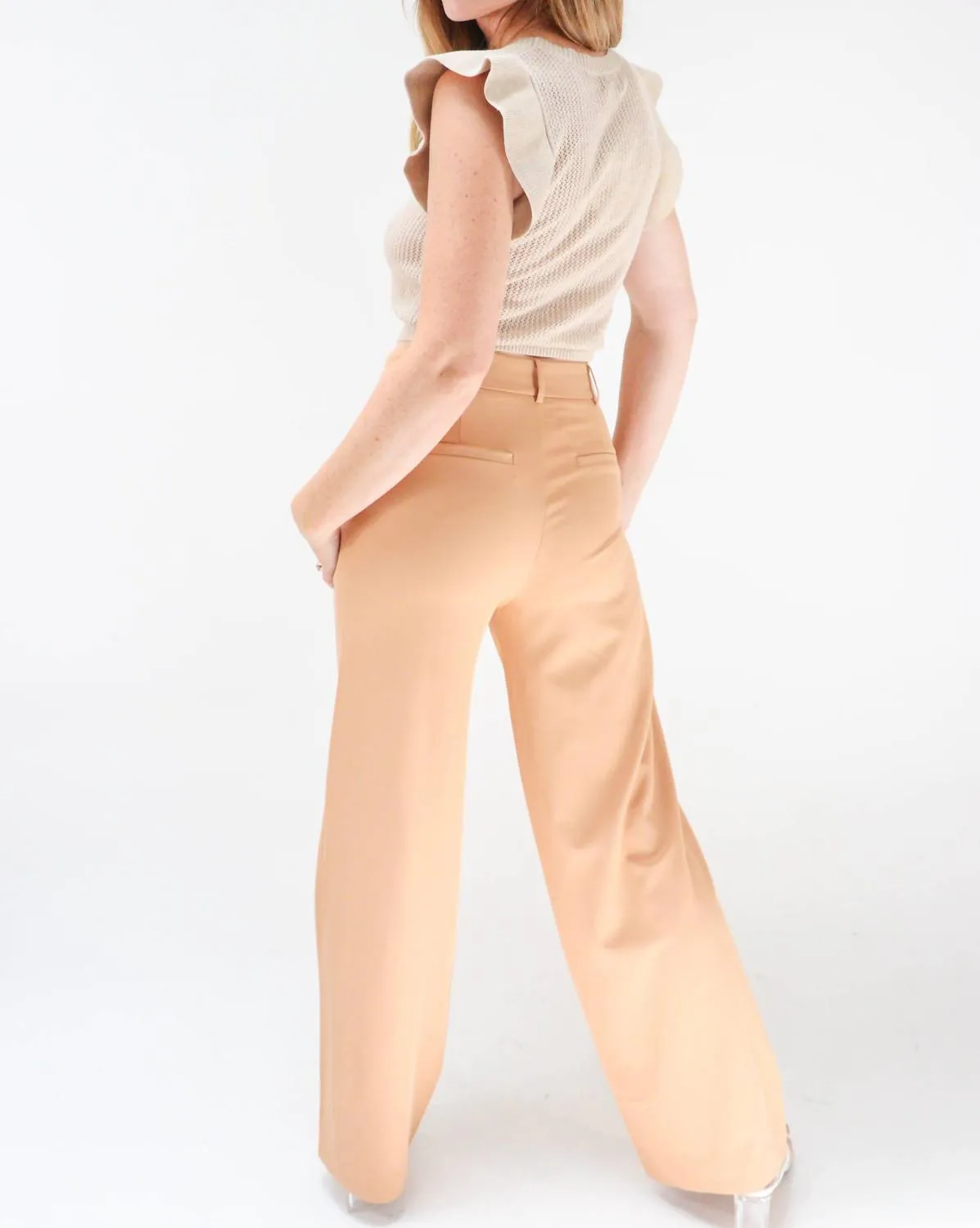 City Of Art Wide Leg High Waisted Trousers in Tan