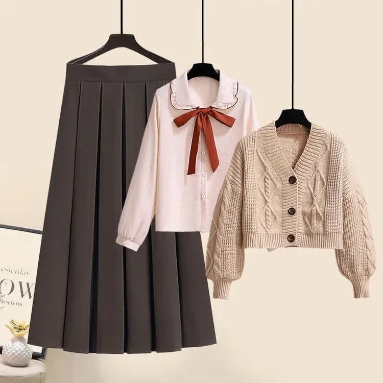 Classic Preppy JK V-Neck Cardigan and Pleated Skirt Set