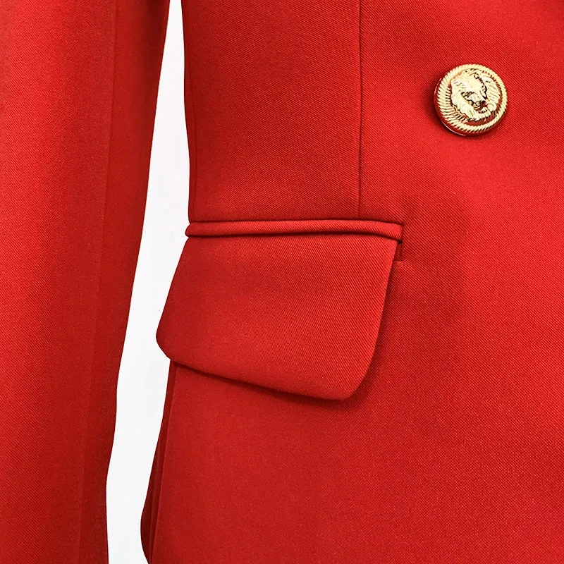 Classic Red Slim Fitting  Designer Blazer Jacket with Gold Metal Lion Buttons