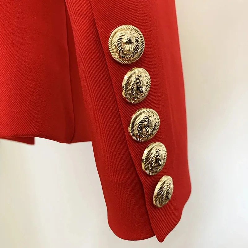 Classic Red Slim Fitting  Designer Blazer Jacket with Gold Metal Lion Buttons