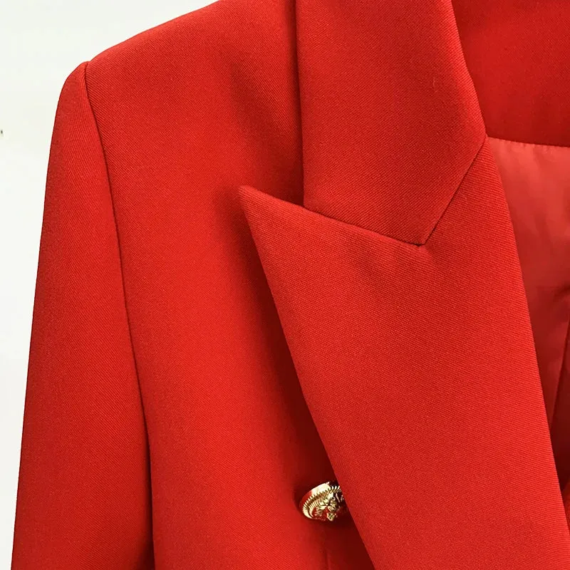 Classic Red Slim Fitting  Designer Blazer Jacket with Gold Metal Lion Buttons