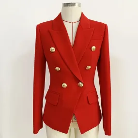 Classic Red Slim Fitting  Designer Blazer Jacket with Gold Metal Lion Buttons