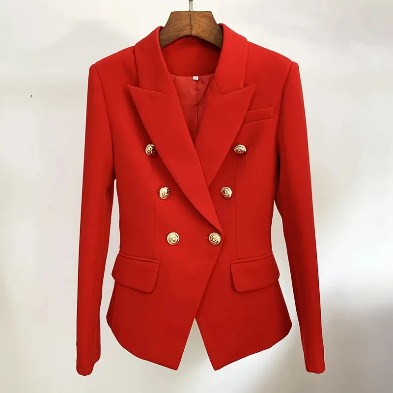 Classic Red Slim Fitting  Designer Blazer Jacket with Gold Metal Lion Buttons