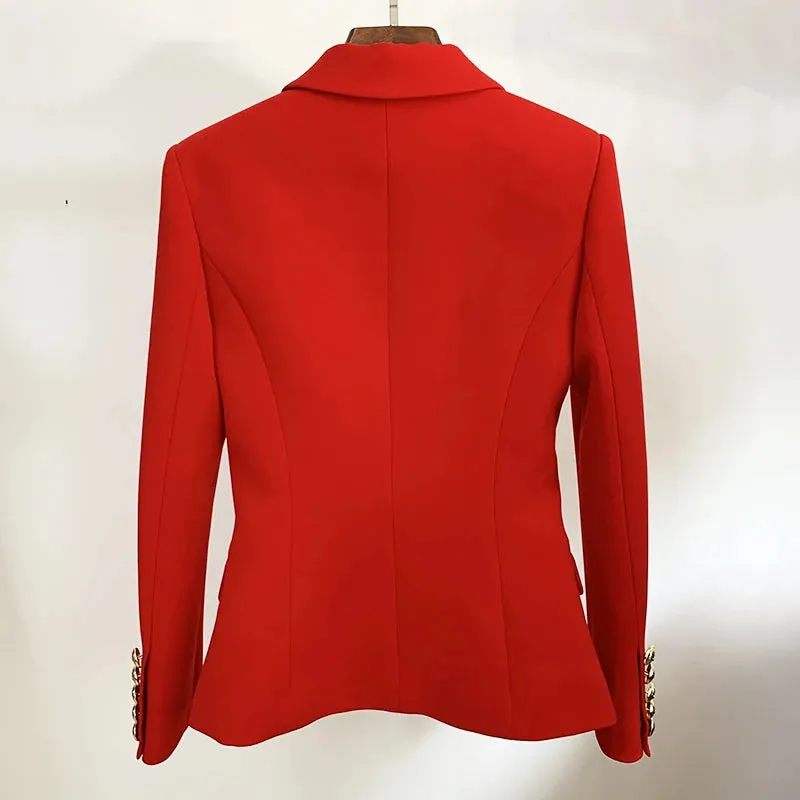 Classic Red Slim Fitting  Designer Blazer Jacket with Gold Metal Lion Buttons