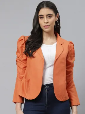 Cottinfab Women Orange Open Front Jacket