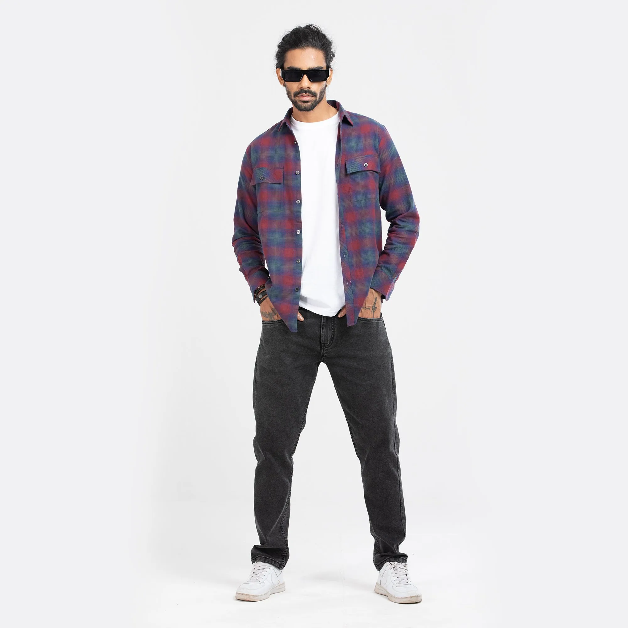 Cozy Long Sleeve Flannel Shirt - Burgundy