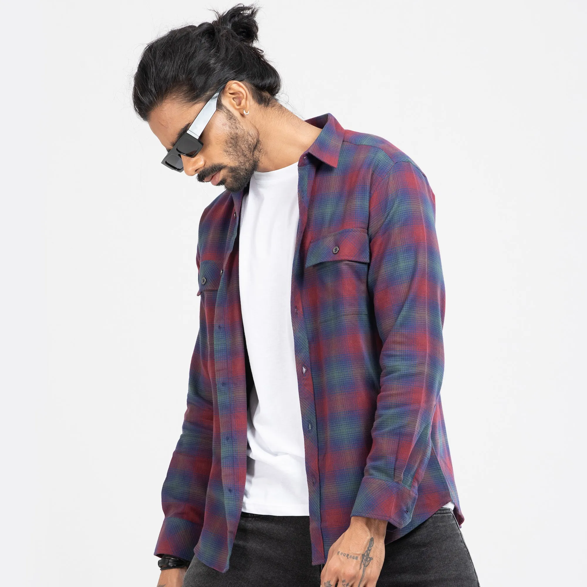 Cozy Long Sleeve Flannel Shirt - Burgundy