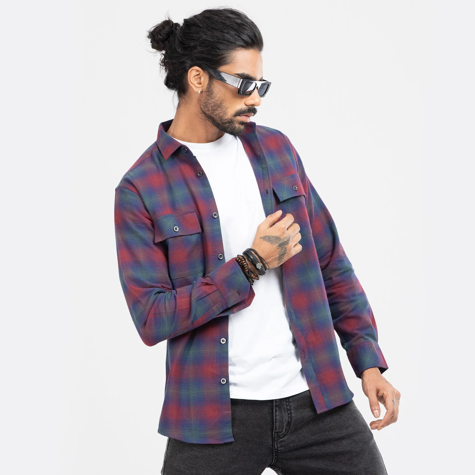 Cozy Long Sleeve Flannel Shirt - Burgundy