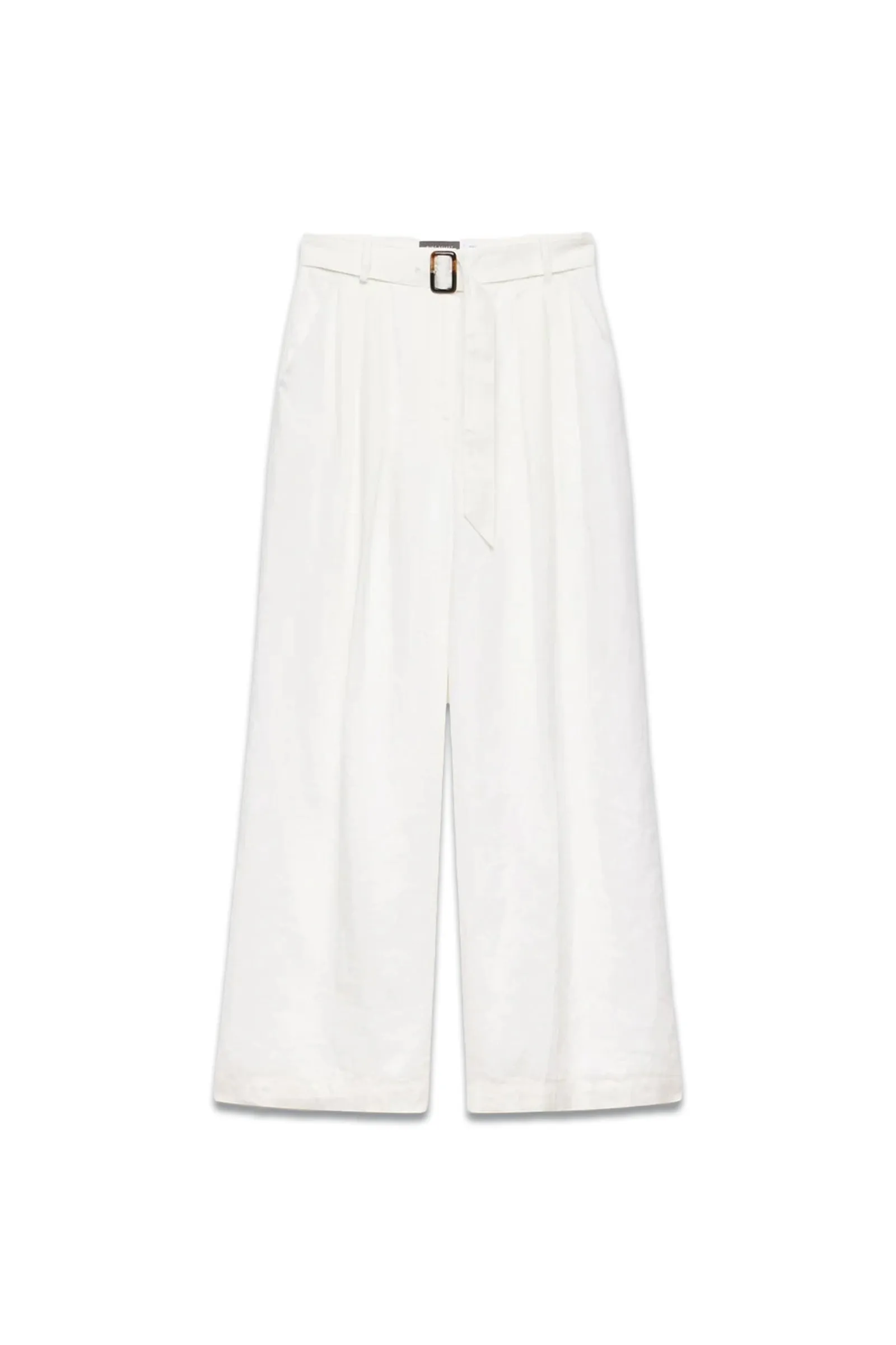 Cream Linen Belt Wide Trousers