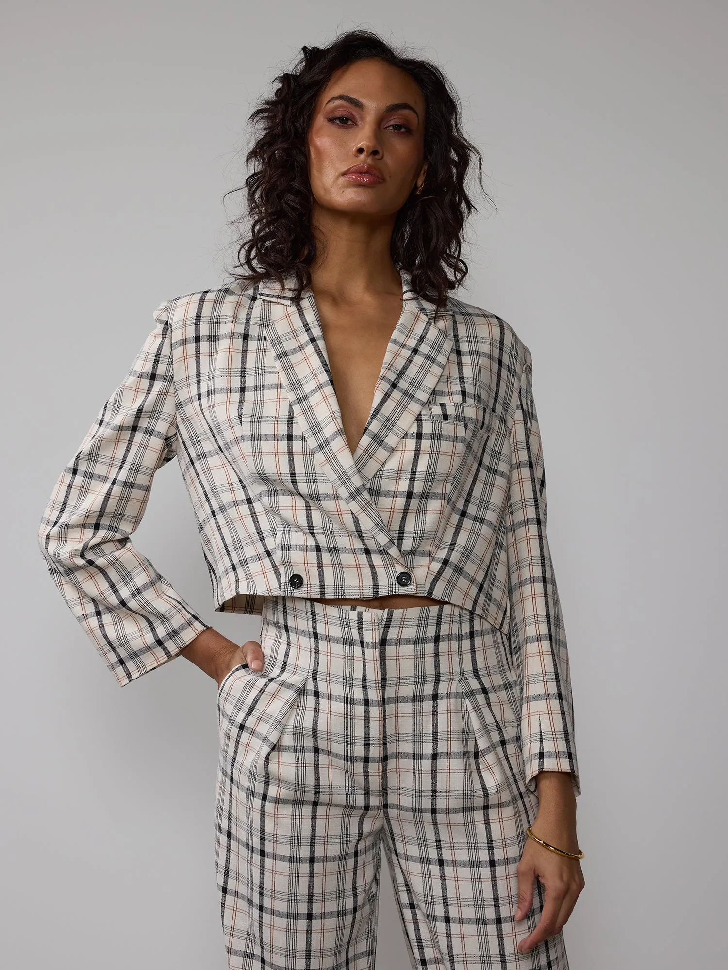 Cropped Spring Plaid Blazer