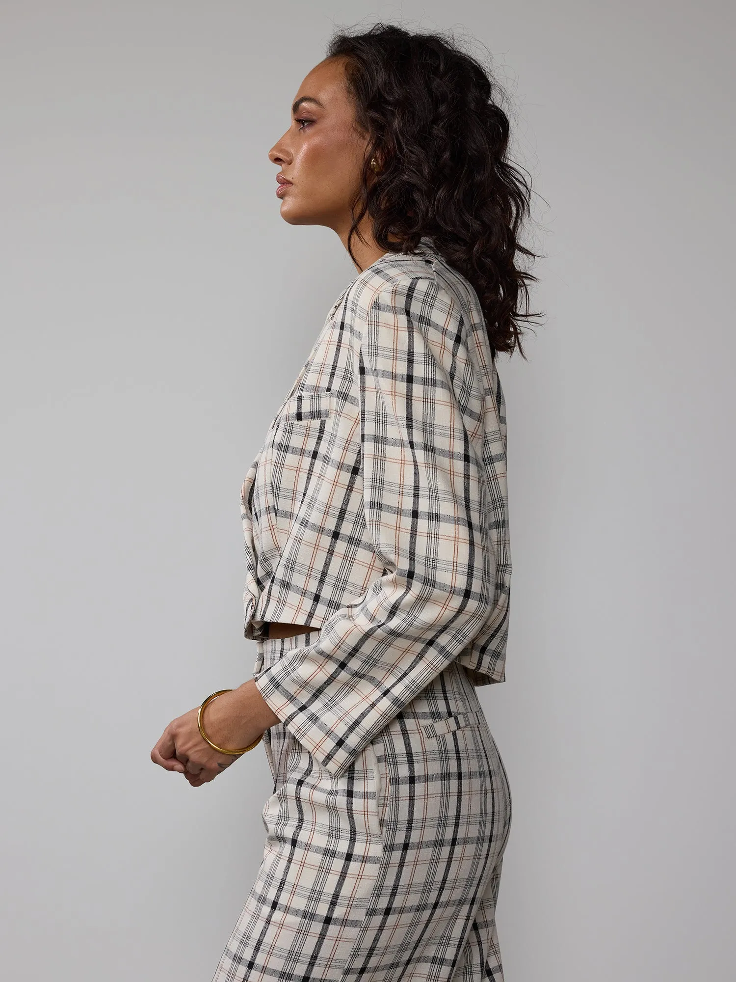 Cropped Spring Plaid Blazer