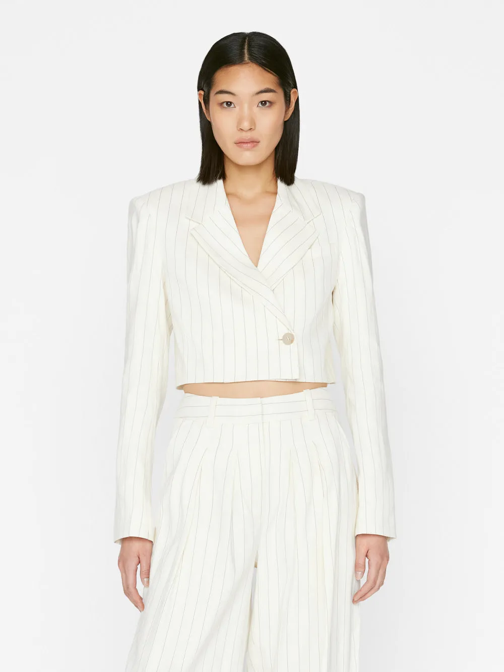 Cropped Strong Shoulder Blazer -- Bone Multi