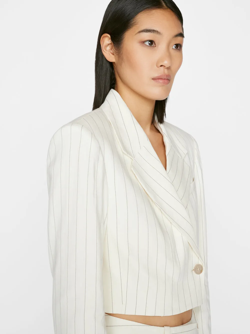 Cropped Strong Shoulder Blazer -- Bone Multi