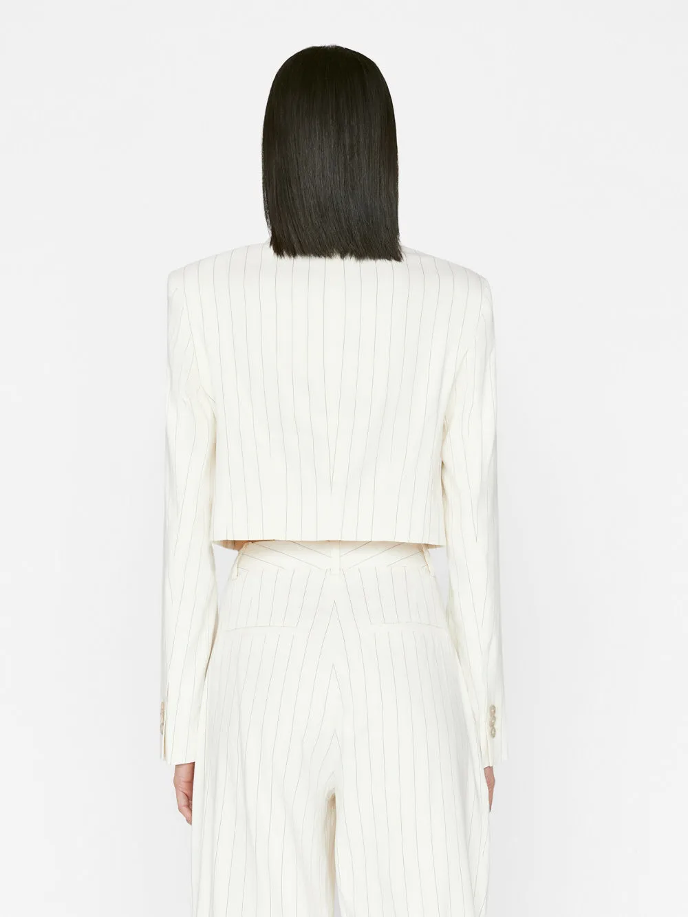 Cropped Strong Shoulder Blazer -- Bone Multi