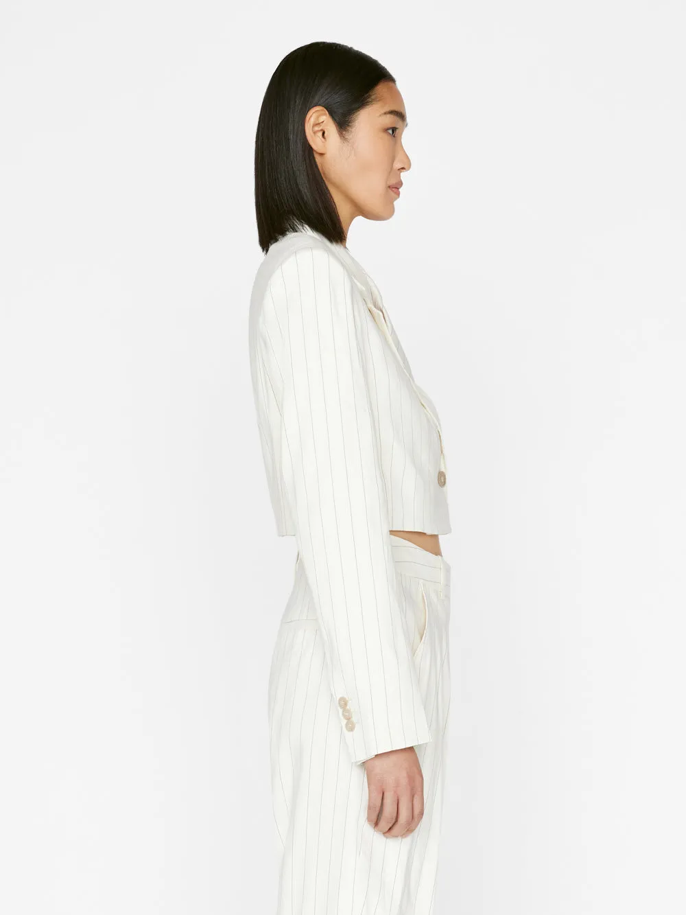 Cropped Strong Shoulder Blazer -- Bone Multi