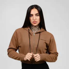 Cropped Zip-Up Hoodie - Caramel