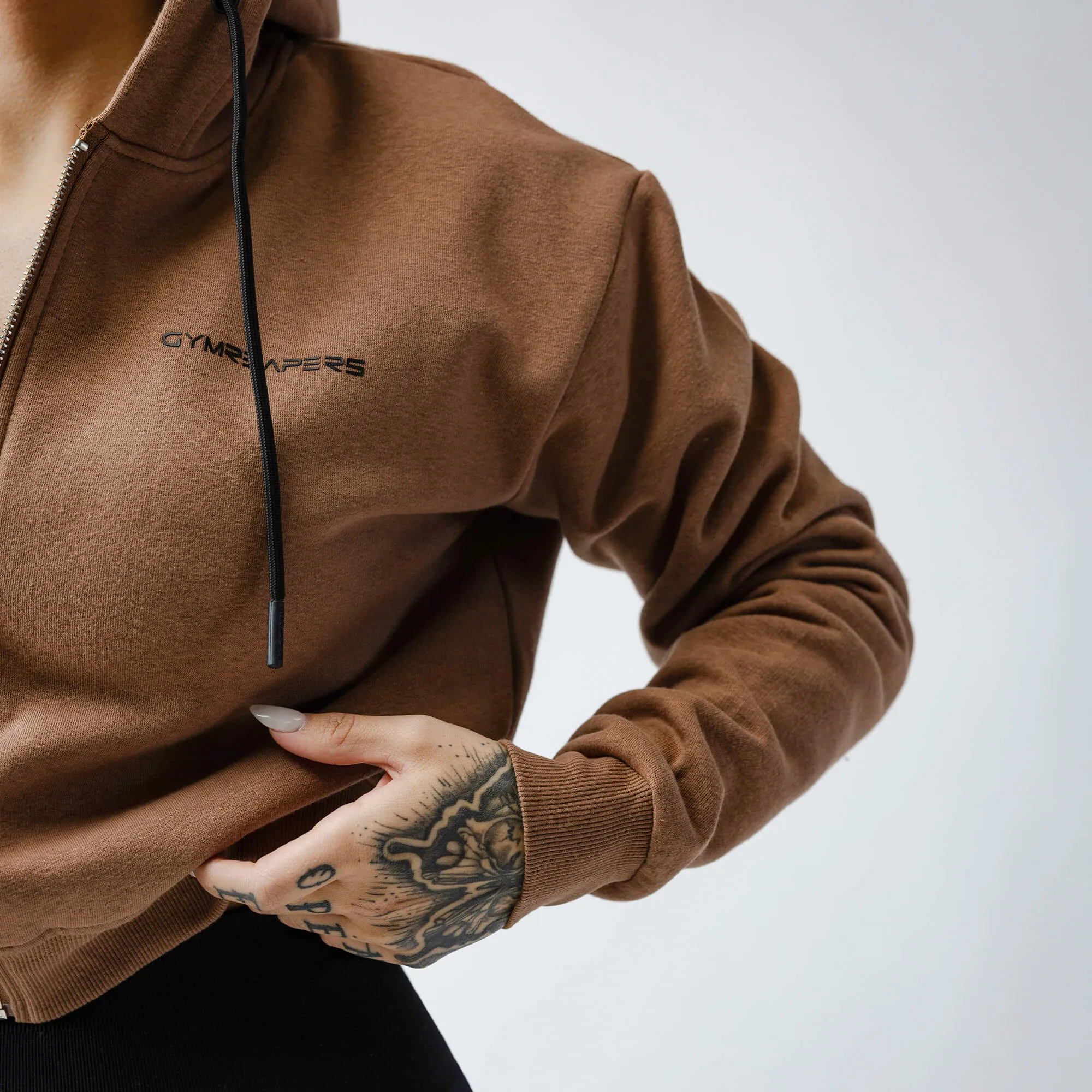 Cropped Zip-Up Hoodie - Caramel