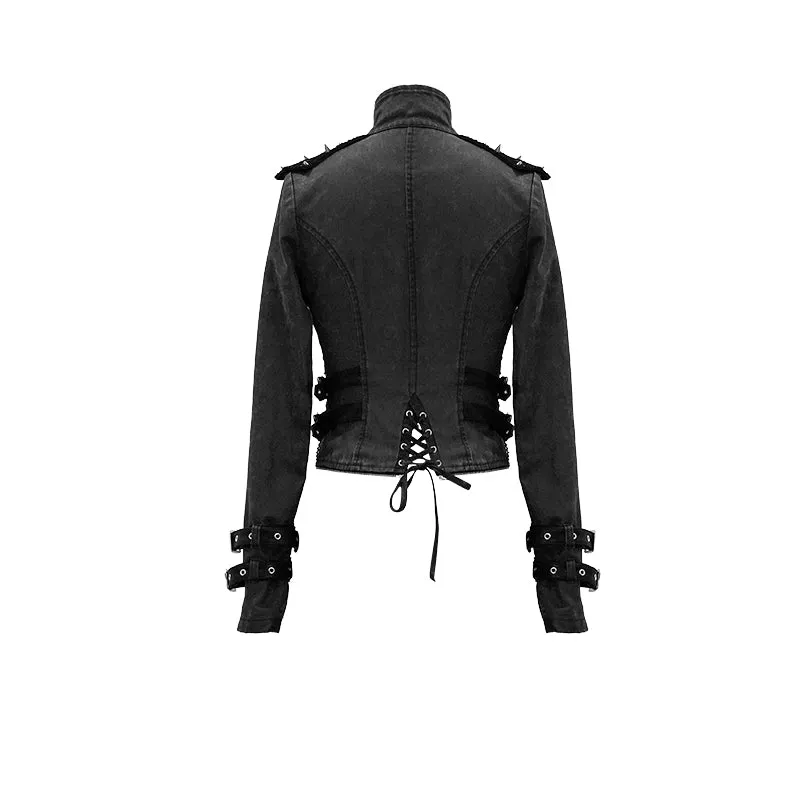 CT131 five-pointed star spiked zipper up punk mesh women coat with loops