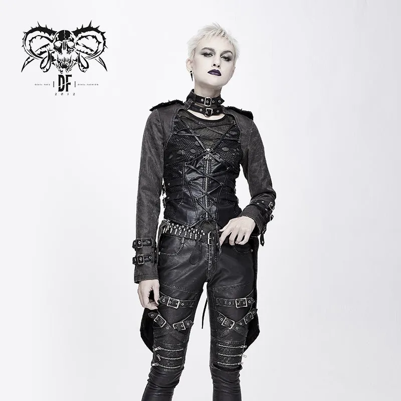 CT131 five-pointed star spiked zipper up punk mesh women coat with loops