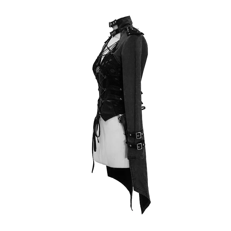 CT131 five-pointed star spiked zipper up punk mesh women coat with loops