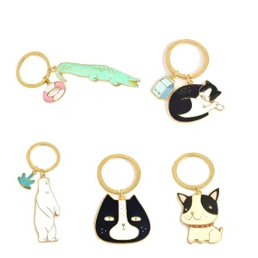 Cute Animal Keychain Dog Black Cat Kitty Polar Bear Crocodile Fox Key Chain Corgi Bulldog Puppy  Keyring Accessories Pet Jewelry