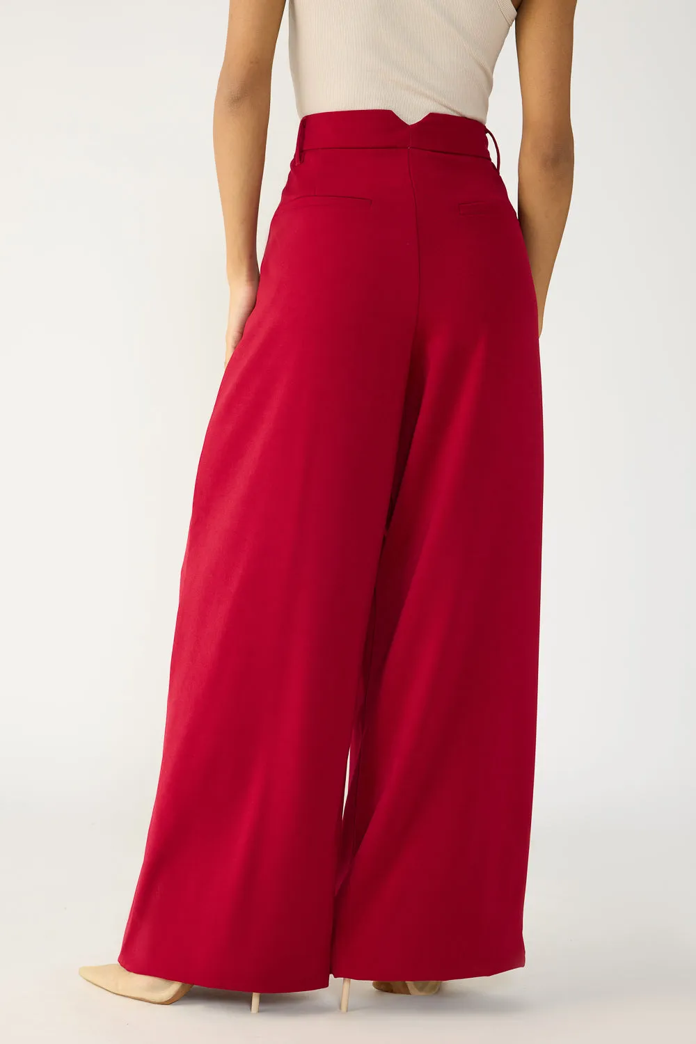 Deep Red Flared Formal Korean Pants