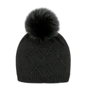 Diamond Weave Crystal Hat, Black