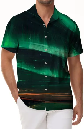 Dream Green Northern Lights Men's Short Sleeve Shirt Outdoor Hawaiian Shirt Top Street