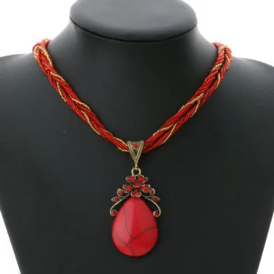 Ethnic Jewelry Bohemian Colorful Women Beads Imitation Water Nature Stone Pendant Necklace With Multilayer Chain Turkish Jewelry