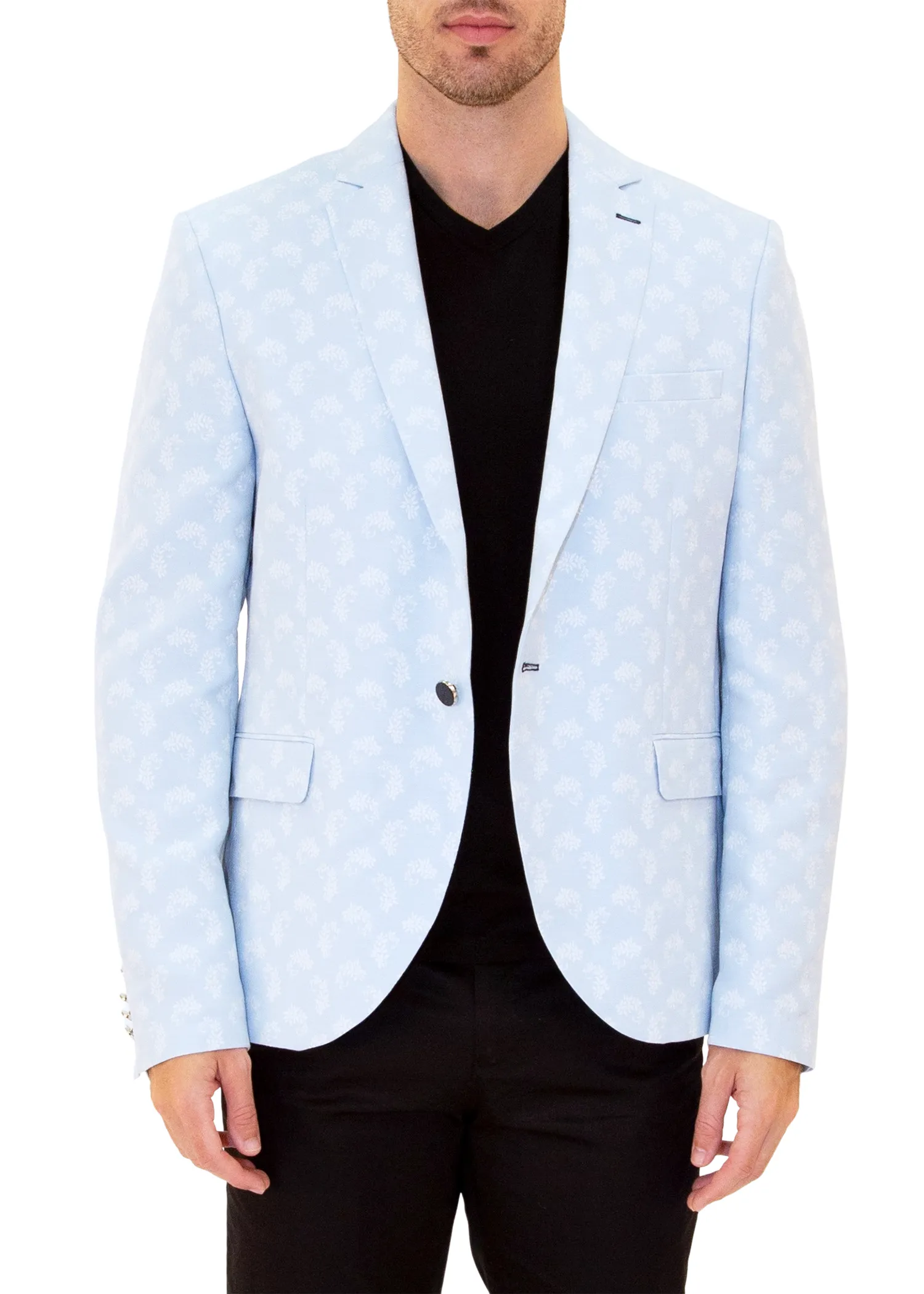 Flower Sprig Pattern Evening Blazer Blue