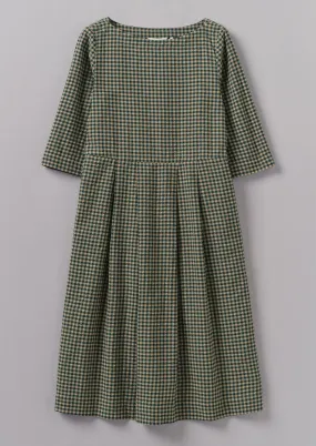 Franca Cotton Gingham Seersucker Dress | Olive Green