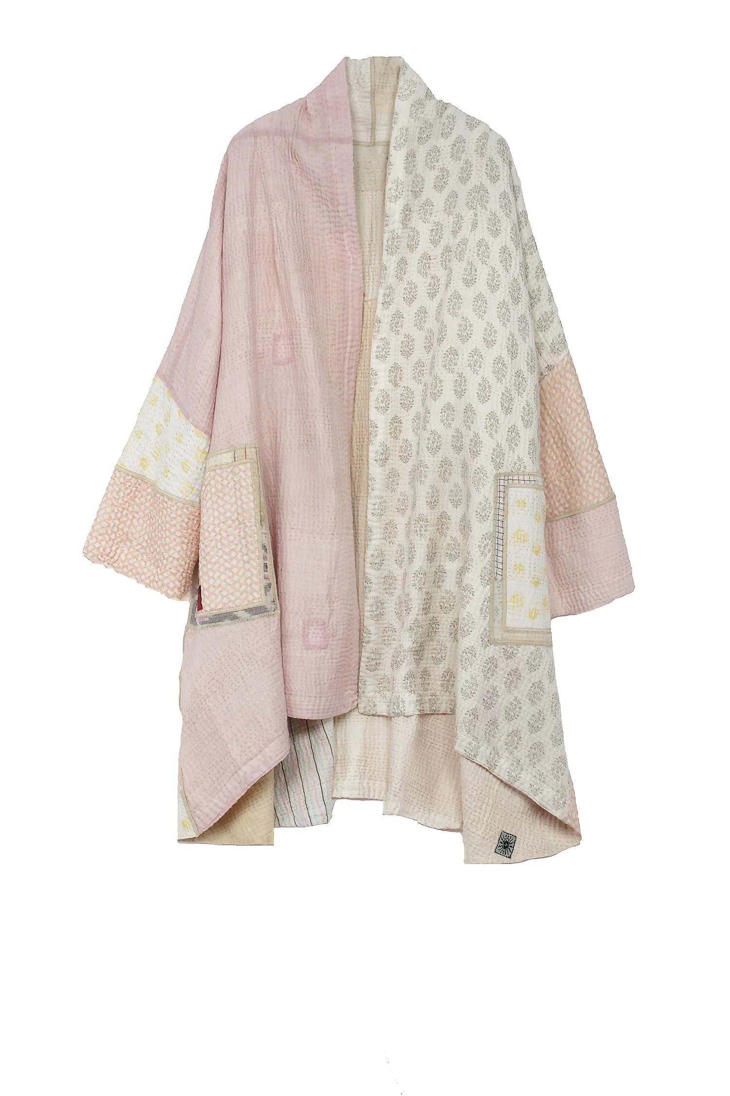 FRAYED PATCH MIX KANTHA KIMONO LONG JKT - fm4005-ivy -