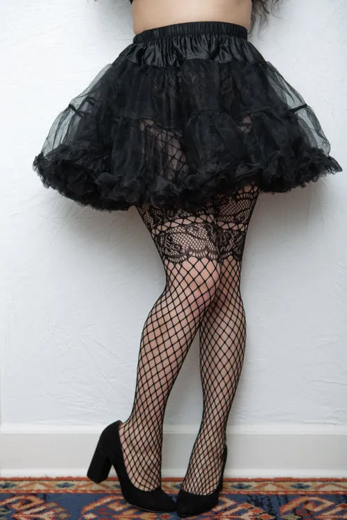 French Lace Cut Out with Faux Garter Net Tights