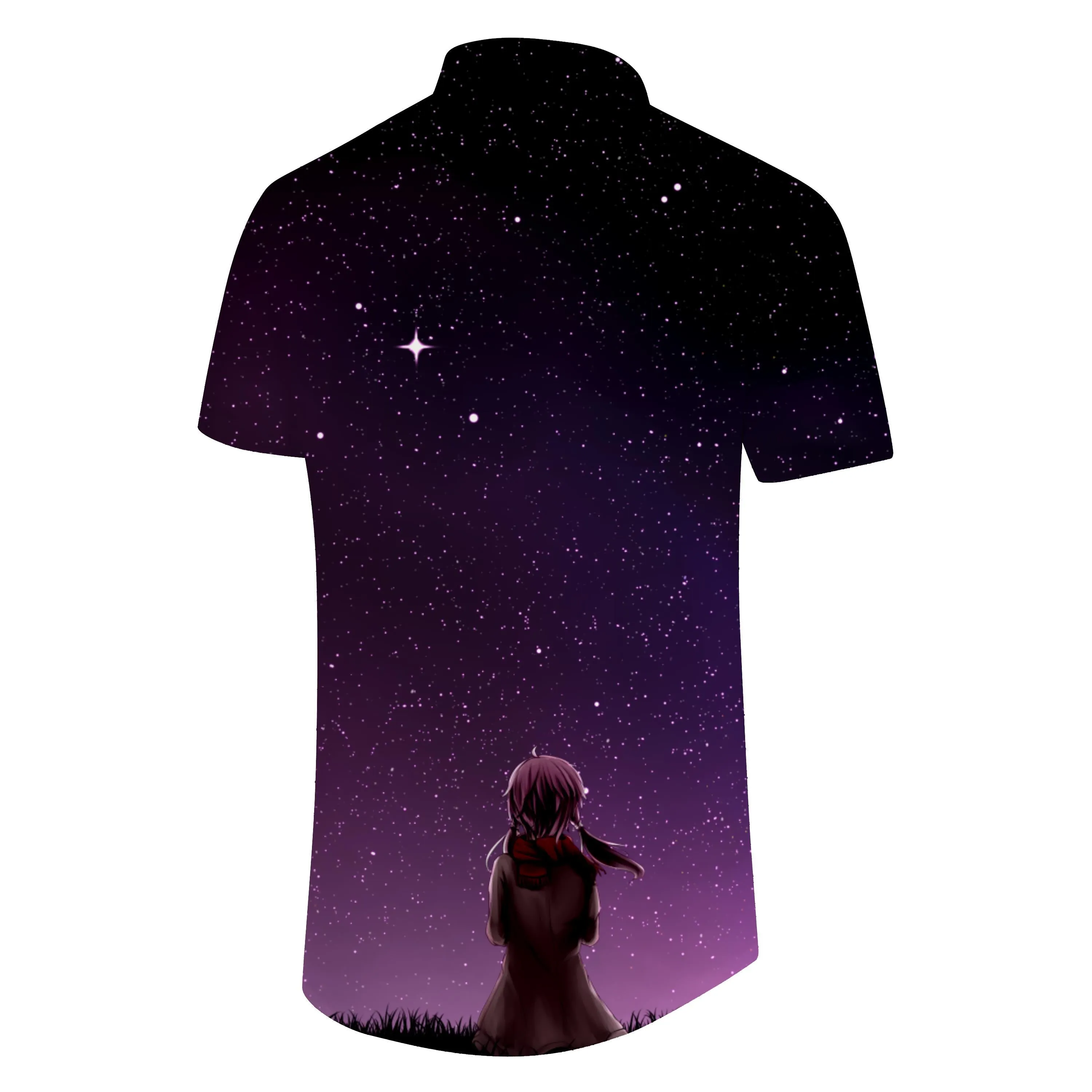 Girls background purple starry sky men short sleeve shirt button top casual hawaiian beach with pockets