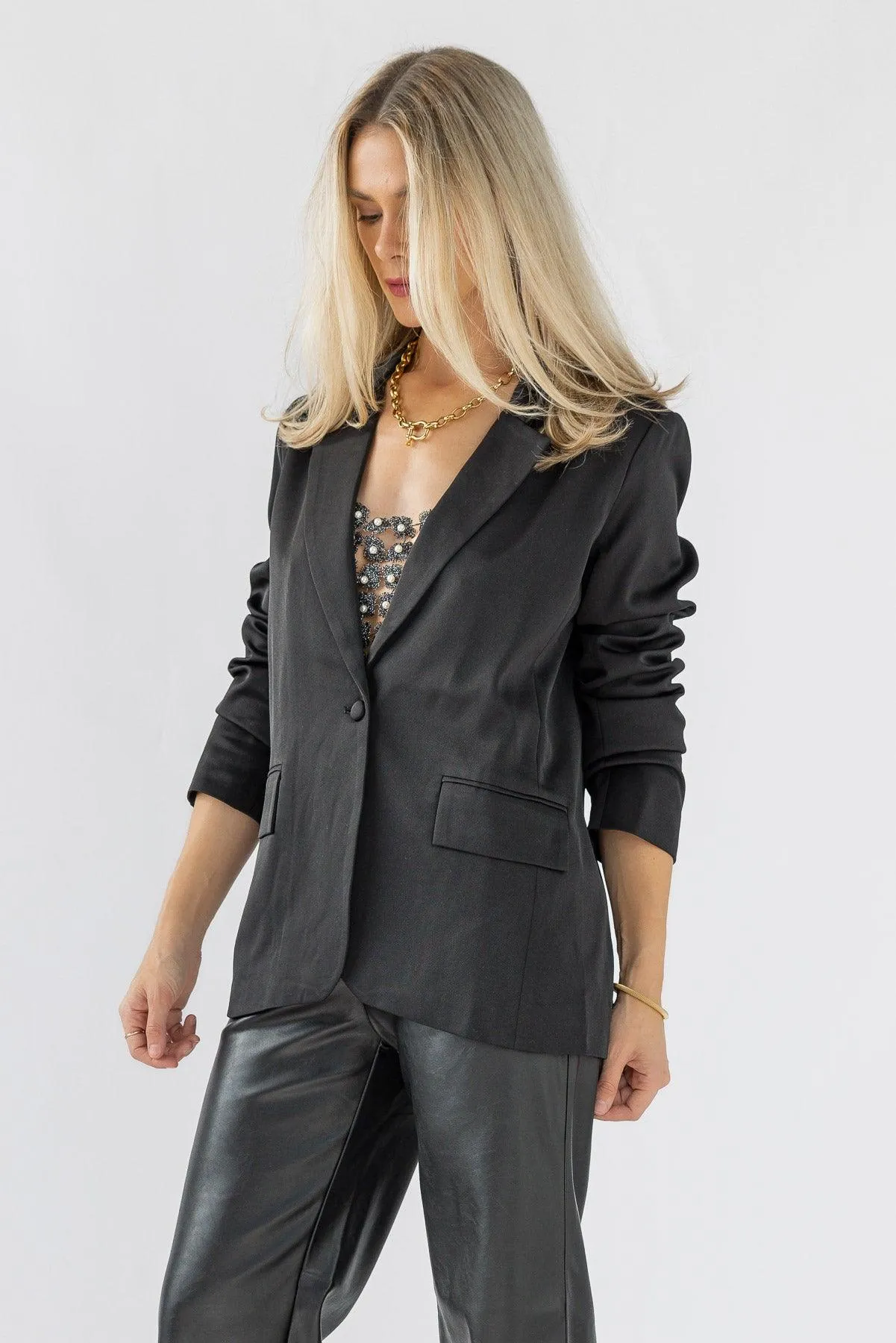 Glossy Nights Black Satin Blazer - Final Sale