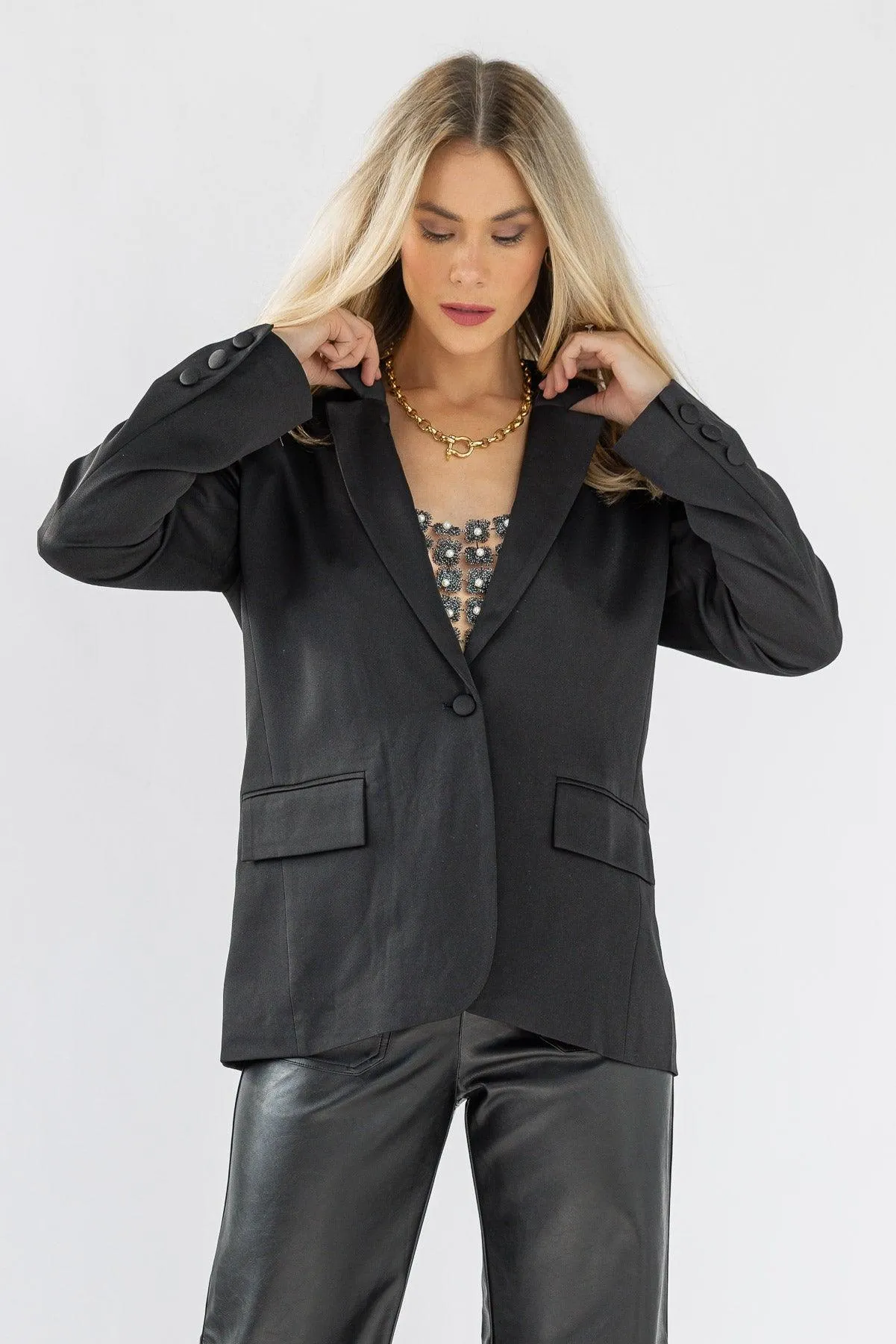 Glossy Nights Black Satin Blazer - Final Sale