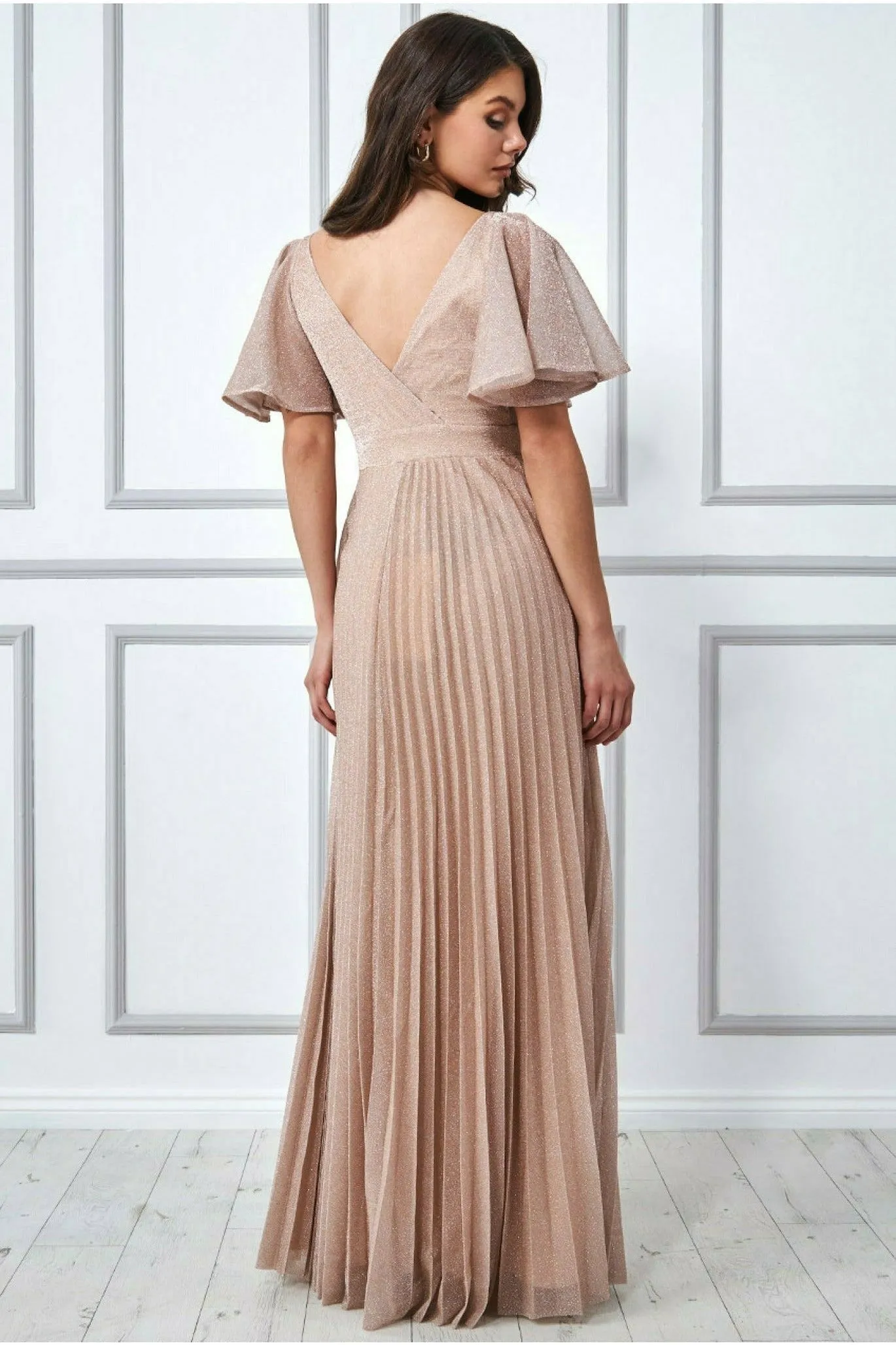 Goddiva Lurex Pleated Maxi Dress - Pink