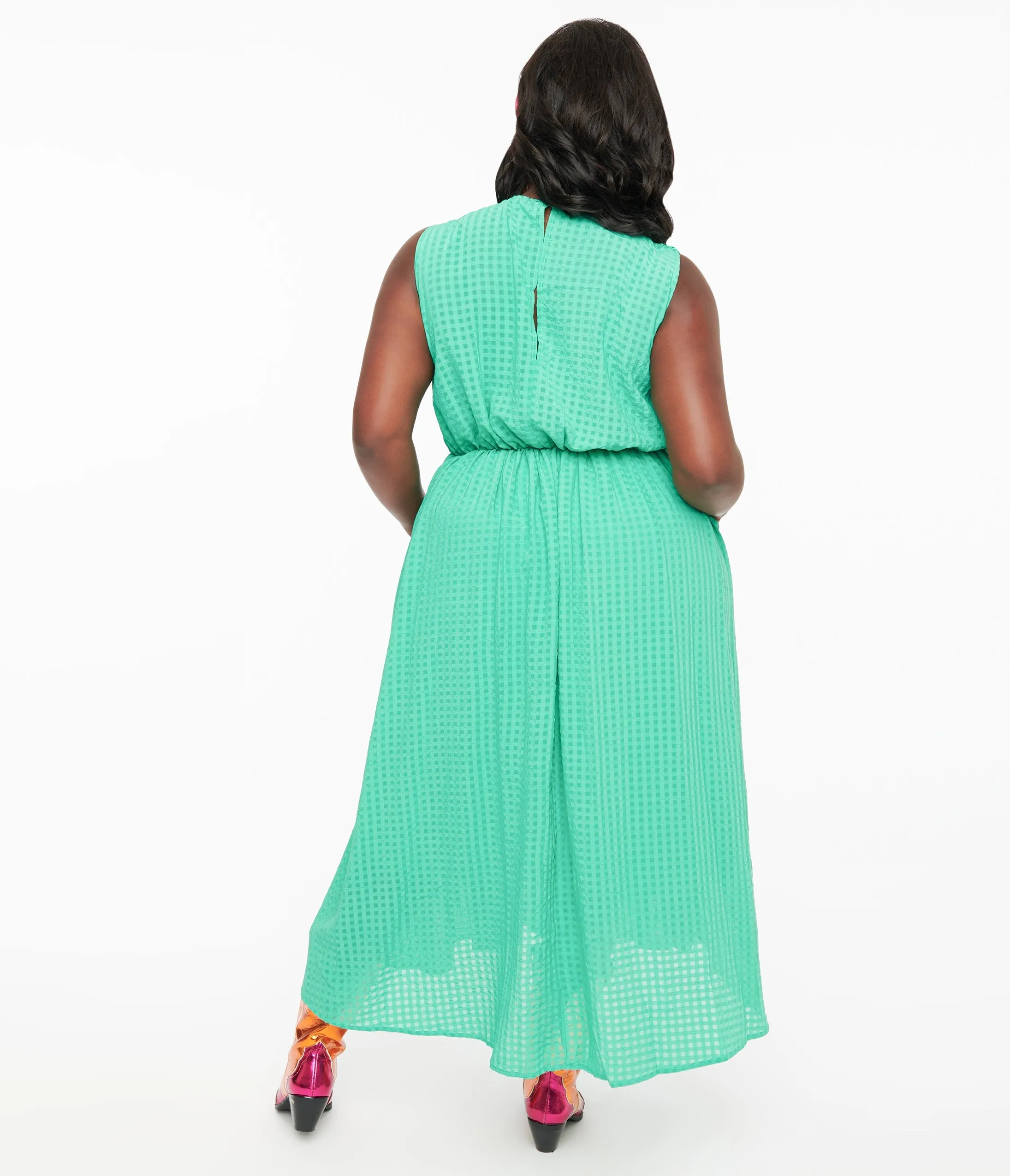 Green Seersucker Midi Dress