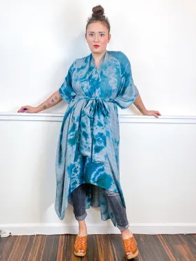 Hand-Dyed High Low Kimono Bamboo Kingfisher