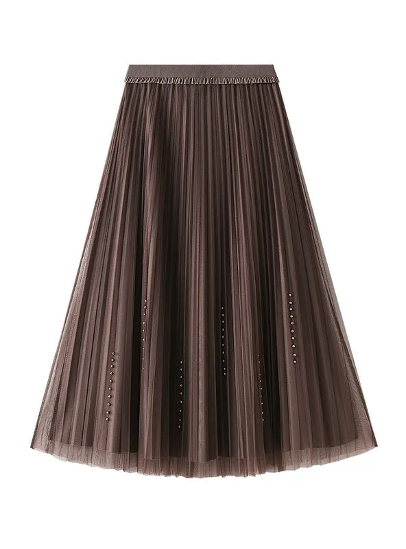 High Waist and Slim Beaded Gauze Skirt