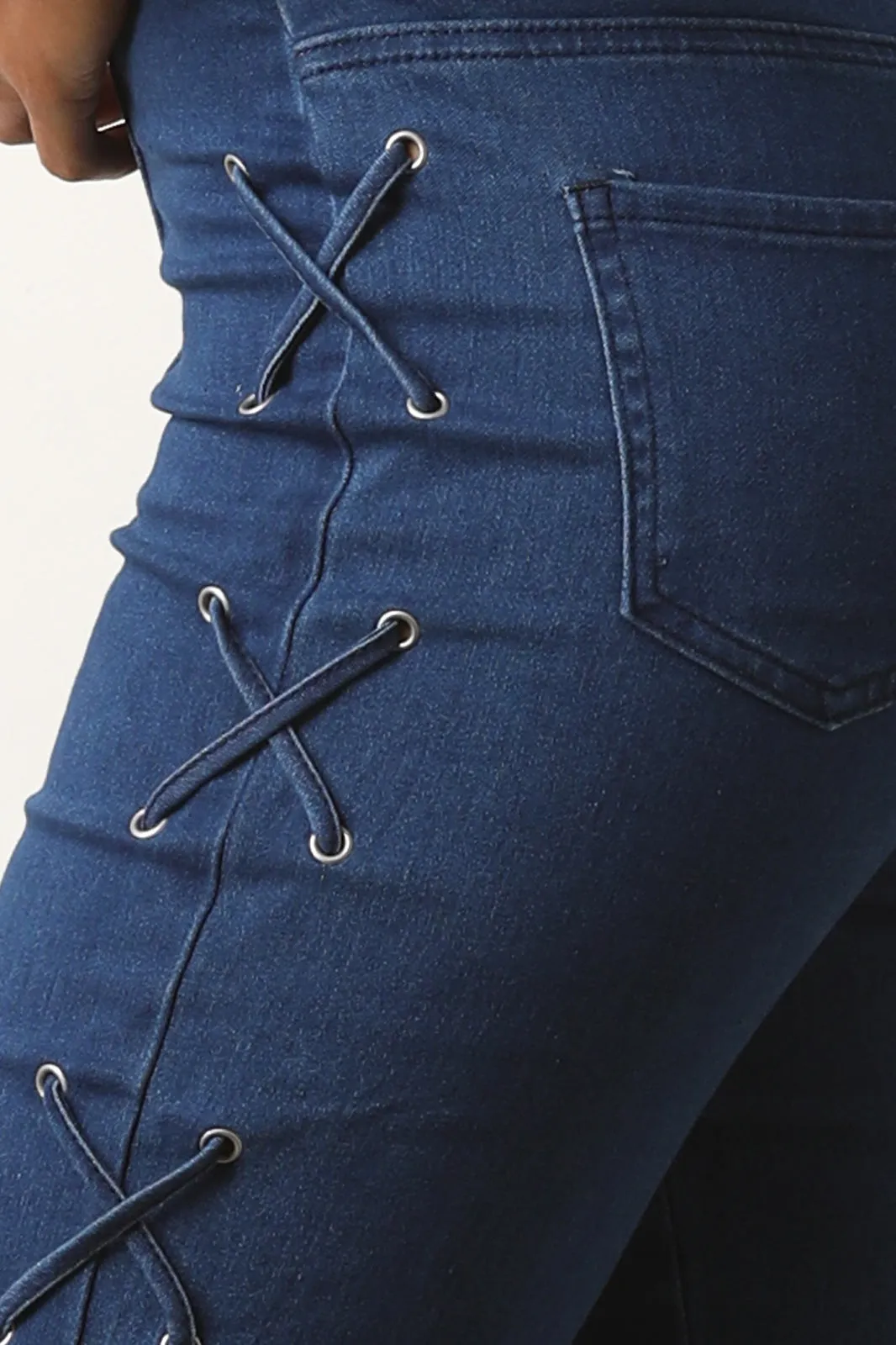 High Waisted Side Lace-Up Flared Denim Pants