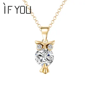 IF YOU Trendy Gold Color OWL Necklace Pendants with Crystal CZ bijoux For Women Silver Color Animal Chain Dropship Jewelry Gift