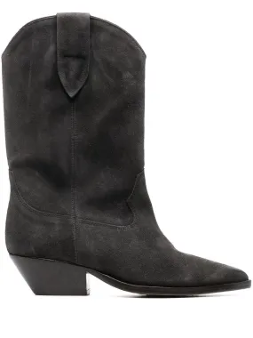 ISABEL MARANT Elegant Gray Suede Leather Cuban Heel Boots