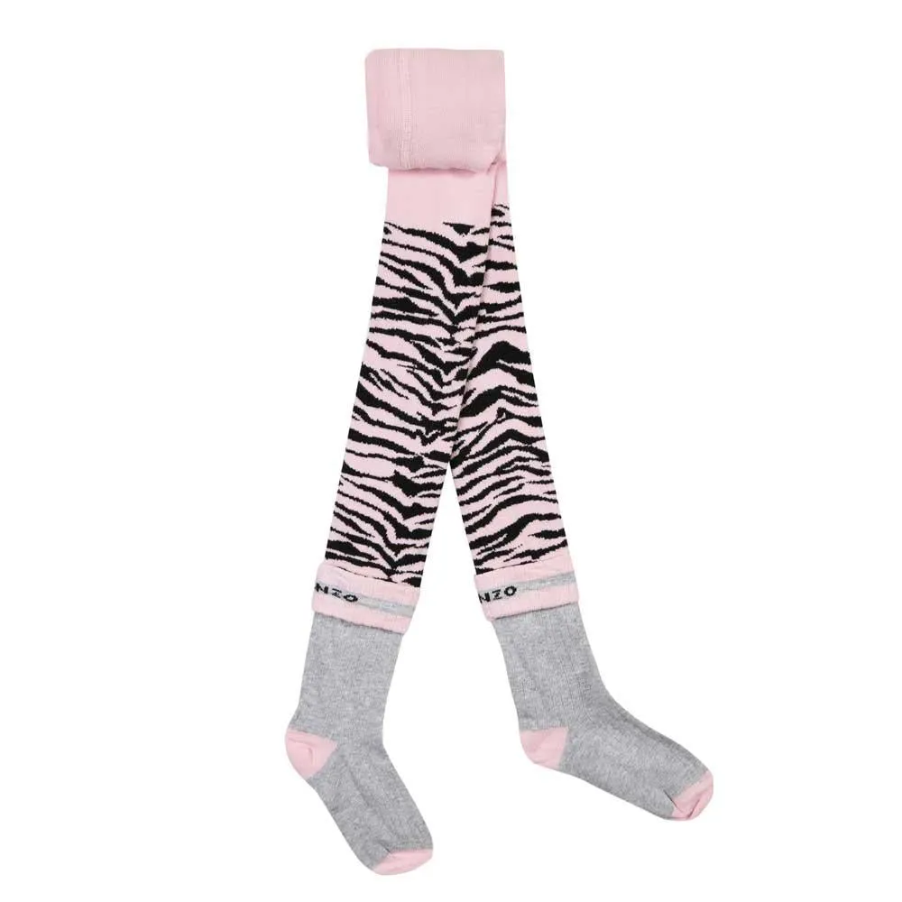 Kenzo Kids Girls Grey Tiger Tights in Light Marled Grey