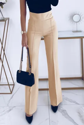 Khaki Solid Color High Waist Flared Leg Pants