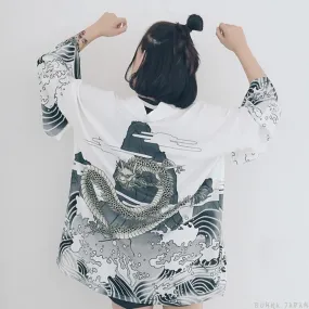 Kimono Cardigan Black Ink Dragon