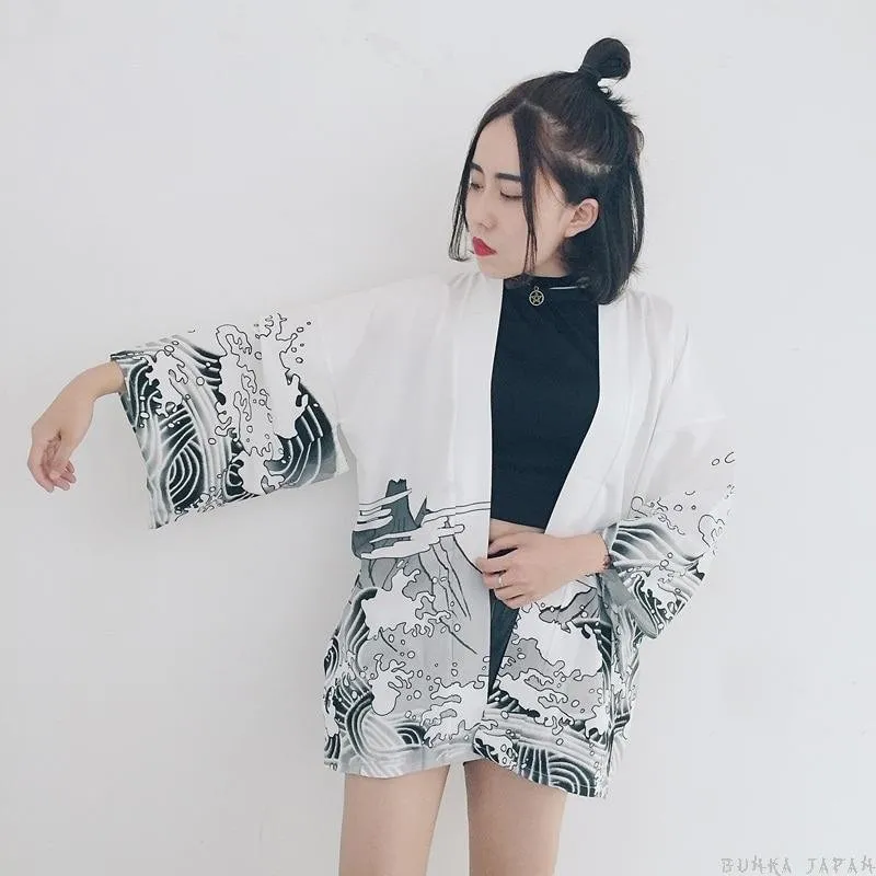 Kimono Cardigan Black Ink Dragon